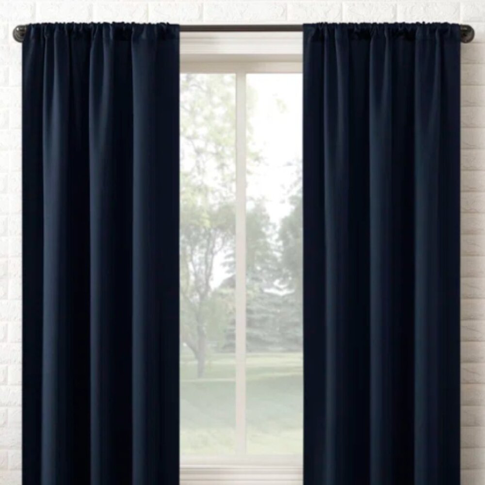Sun Zero Lichtenberg New York One Curtain Panel in Navy 40" X 84" Two Panels/Set